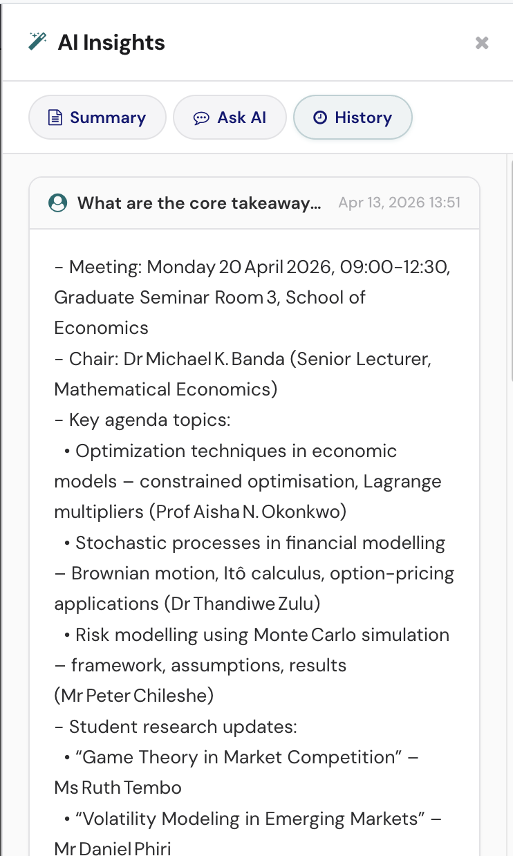 BoardFusion AI history view