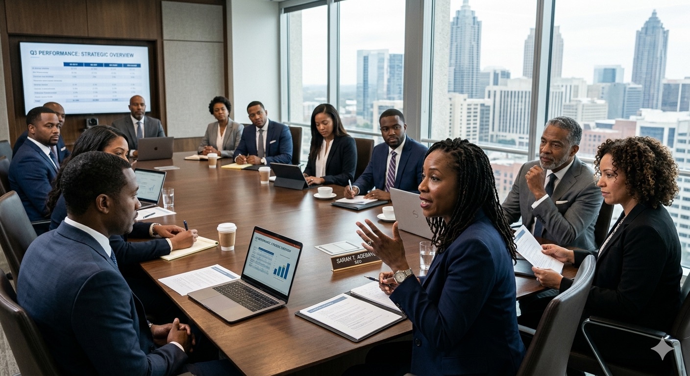 Boardroom meeting in progress